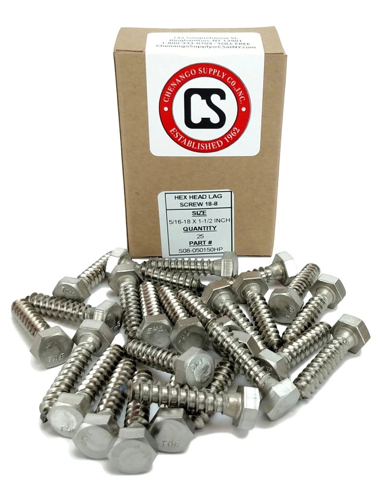 Chenango Supply Stainless 5/16 x 1-1/2inches Hex Lag Screw (1inches to 5inches Lengths Available in Listing), 18-8 Stainless Steel, 25 Pieces (5/16 x 1-1/2 - Image 2